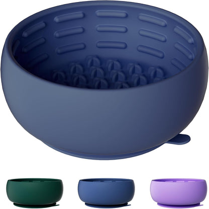Deep Blue Lick Mat for Dogs & Cats - Anxiety Relief Slow Feeder Dog Bowl with Strong Suction - BPA-Free Silicone Puzzle Feeder for Calming, Enrichment & Stress-Free Grooming(Only for Small Dogs)