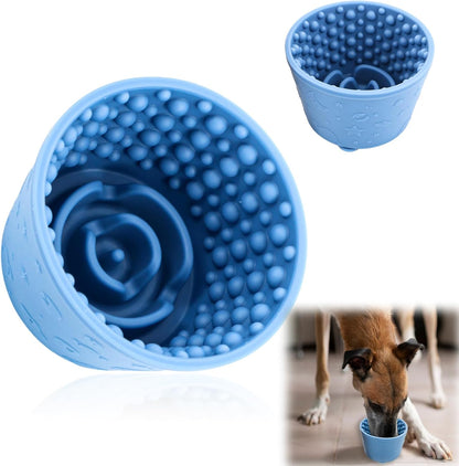 Dog Slow Feeder Bowl, Non-Slip Slow Dog Eating Bowl, Silicone Anti-Choking Treat Dispenser, Easy to Clean & Durable Pet Dish (Small, Dark Blue)