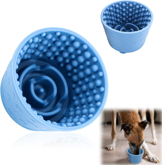 Dog Slow Feeder Bowl, Non-Slip Slow Dog Eating Bowl, Silicone Anti-Choking Treat Dispenser, Easy to Clean & Durable Pet Dish (Small, Dark Blue)