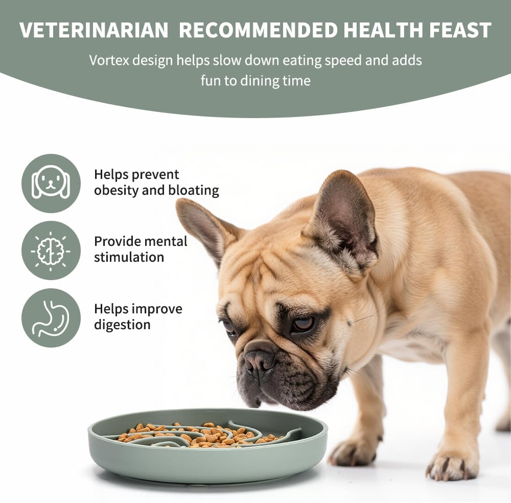 Silicone Slow Feeder Dog Bowls,Puzzle Dog Feeding Bowls with Suction Cups,Healthy Eating,Slow Feeding Anti Slip Design for Small and Medium-Sized Dogs, Dishwasher and Microwave Safe (Grey Green)