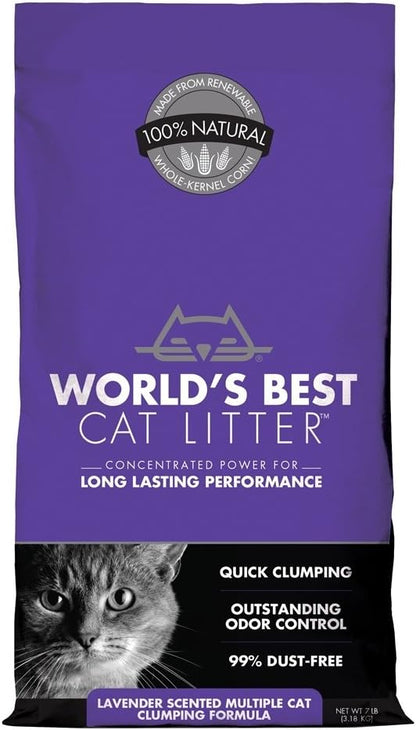 World's Best Cat Litter Cat Lavender Scented Multiple Cat Clumping Formula, 7-Pound Bag