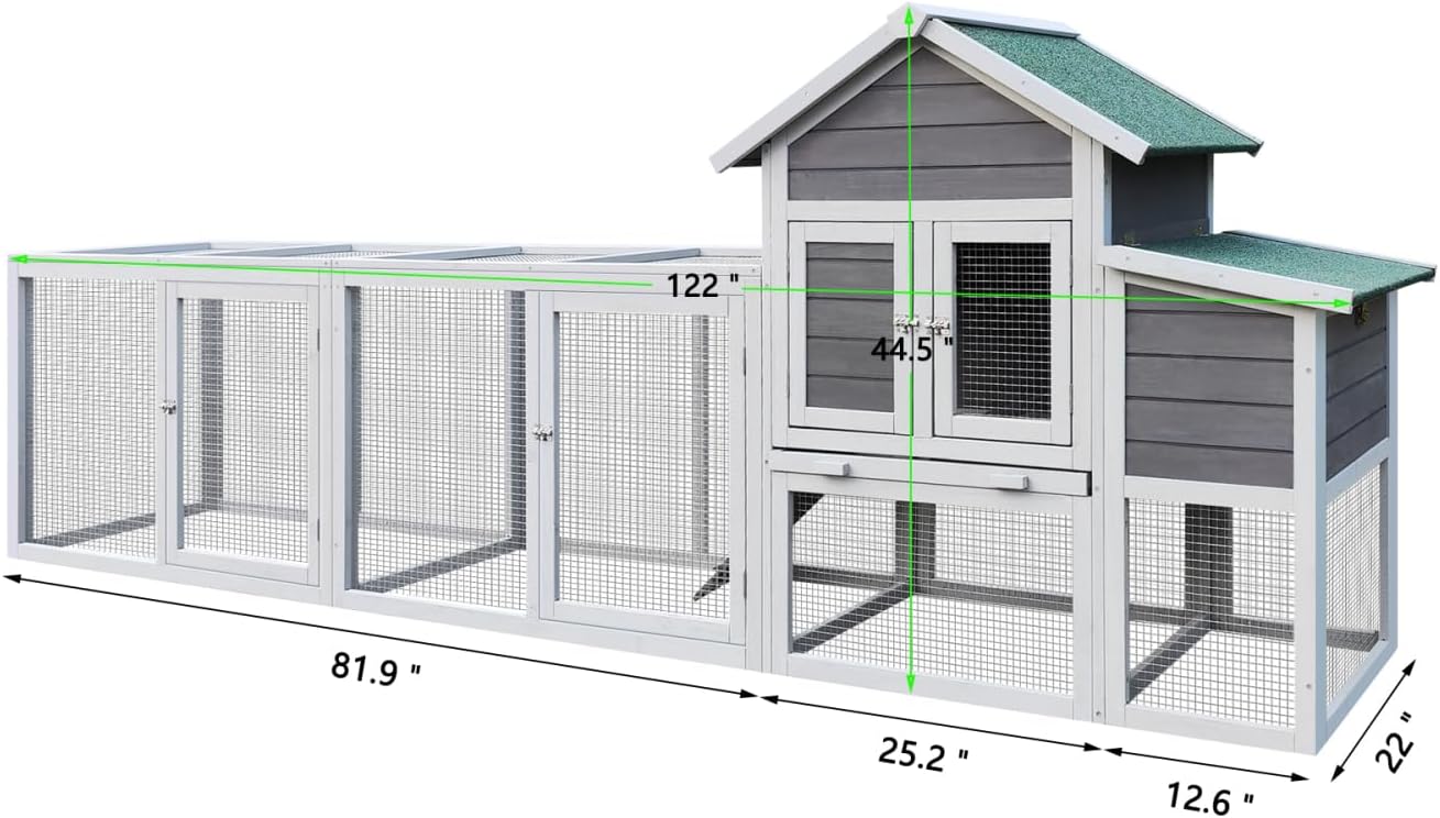 122" Large Gray Wood Chicken Coop Hen House Pet Rabbit Hutch Wooden Pet Cage Backyard with Nesting Box Gray Large Space Backyard Use Durable