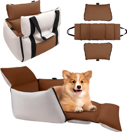 Dog Car Seats for Small Dogs, Waterproof Dog Booster Carseat with Storage Pockets, Thickened High Resilience Cotto & Clip-On Safety Leash, Pet Back Seat Puppy Travel Carrier Bed