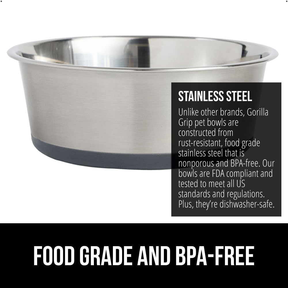 GORILLA GRIP Stainless Steel Dog Bowls, 1Cup, Gray and Slow Feeder, 1Cup, Gray Bundle