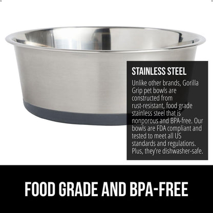 GORILLA GRIP Stainless Steel Dog Bowls, 1Cup, Gray and Slow Feeder, 1Cup, Gray Bundle