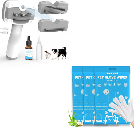 Pet Steam Brush for Dogs & Cats | 3PCS Coconut Oil Grooming Wipes