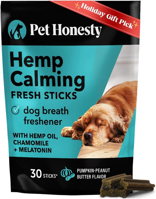 Hemp Calming Fresh Dental Sticks – Dog Dental Treats & Chews for Occasional Anxiousness and Fresh Breath – Hemp for Dogs to Promote Calm, Reduce Plaque + Tartar, and Support Relaxed Behavior – 30 Ct