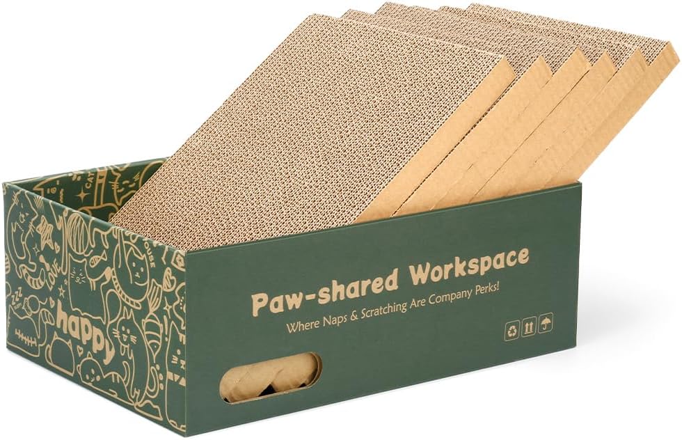 6 Pack Cat Scratch Pad with Box, Cardboard Cat Scratcher for Indoor Cats, Reversible Scratching Board with Lounge Bed for Small Medium Cats & Kittens