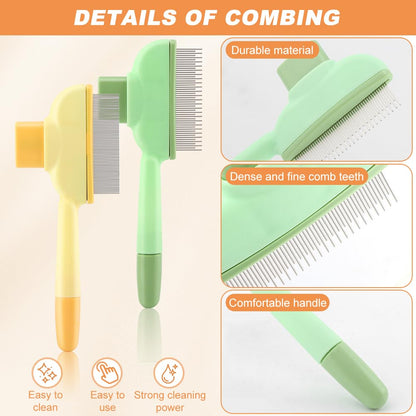 Pet Comb for Dogs Cats Brush, Flea Comb with Long Short Stainless Steel, Self-Cleaning Pet Brush for Shedding