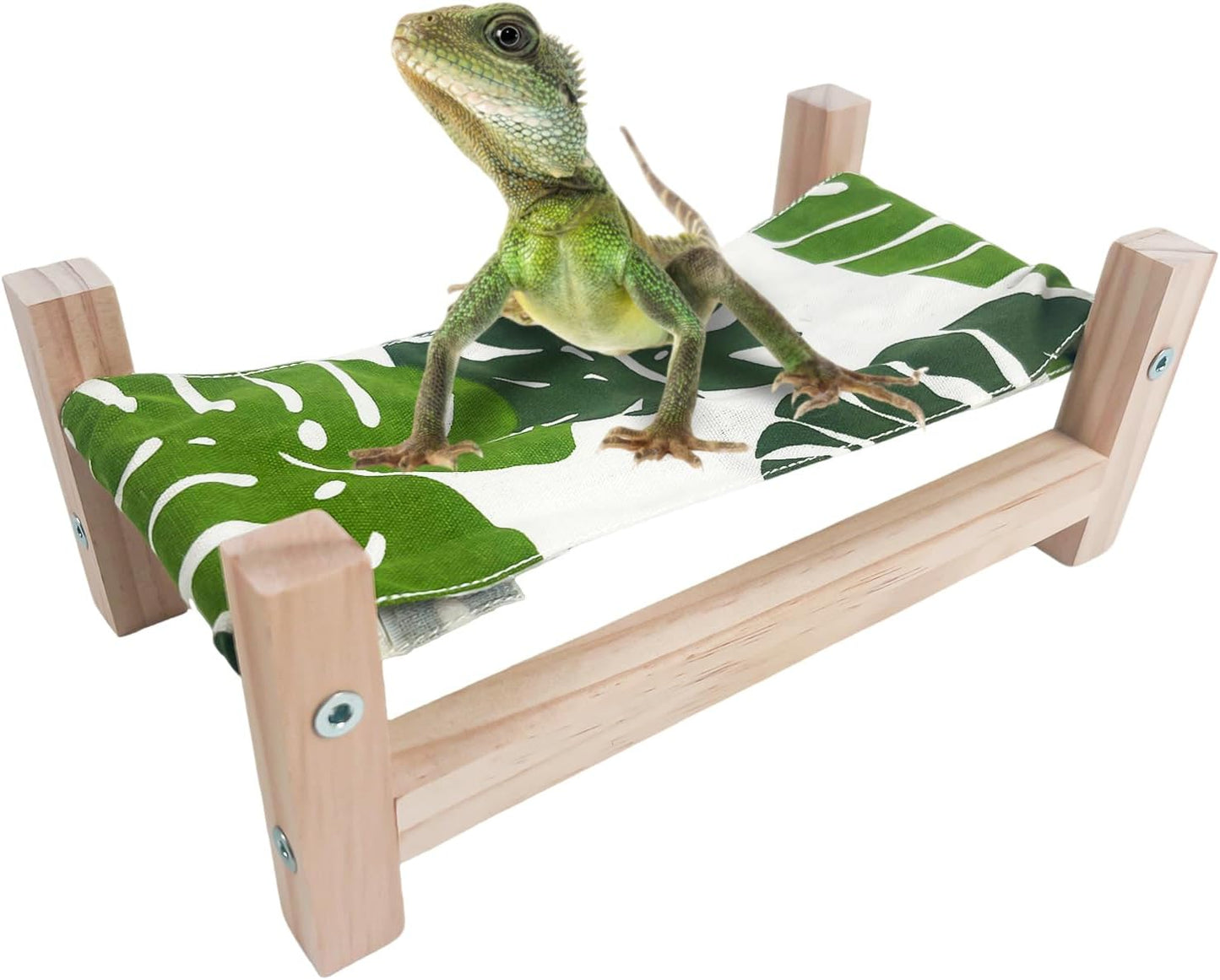 1PCS Bearded Dragon Bed, Wooden&Soft Fabric Reptile Bedding Hammock, Bearded Dragon Tank Accessories,Habitat Accessories for Leopard Gecko Snake Lizard or Other Small Animal (Green, Small)