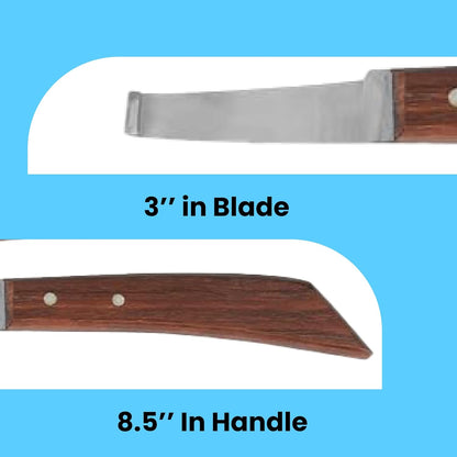 Hoof Knife Single Sided Edge Wide Straight Blade – Stainless Steel Straight Blade Farrier Tool with Wooden Handle, Multipurpose Hoof Trimming Knife for Livestock, 3-Inch Blade, 8.5-Inch Overall