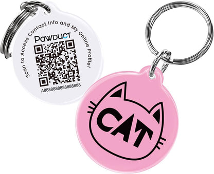Smart QR Code Cat Tag – Customized Pet ID Tag with Online Editable Contact Info, Privacy Control, Lost & Found Alerts, Health Management, Stylish Pet Accessories & Gift Options, Pink Cat
