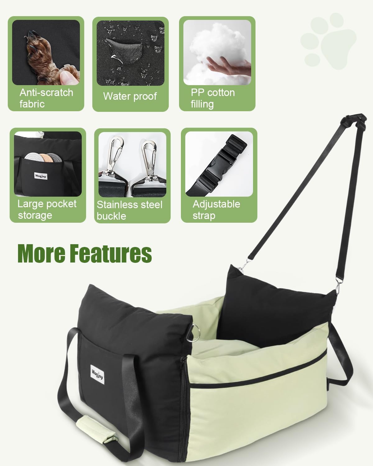 Dog Car Seat Booster for Small Dogs – Harness-Compatible Pet Travel Accessory, Portable Travel Bed & Carrier Bag, Easy Install, Machine Washable Dog Bed