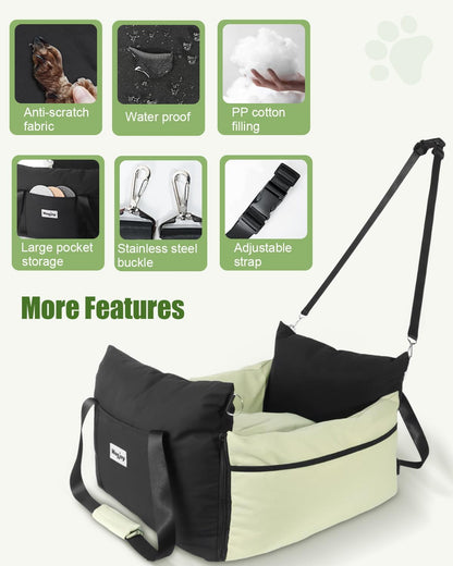 Dog Car Seat Booster for Small Dogs – Harness-Compatible Pet Travel Accessory, Portable Travel Bed & Carrier Bag, Easy Install, Machine Washable Dog Bed