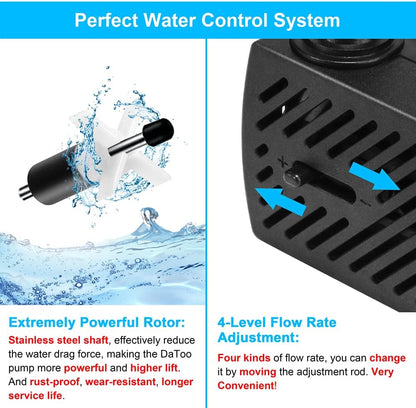 50GPH 3W Small Submersible Water Pump Mini Fountain Pump Ultra Quiet For Aquarium Fish Tank Pond Statuary Hydroponics