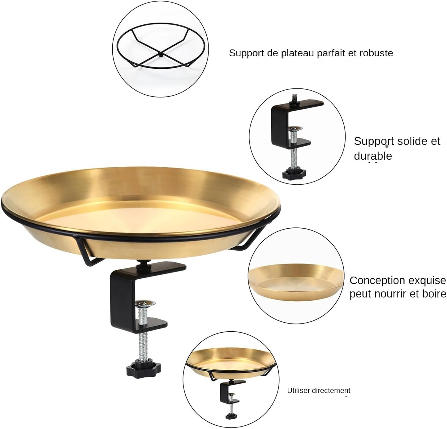 Bird Bath For Patio Railing - Bird Water Feeder - Metal Bird Bowl With Bird Waste Perfect Terrace Adjustable For Garden Fence Decor