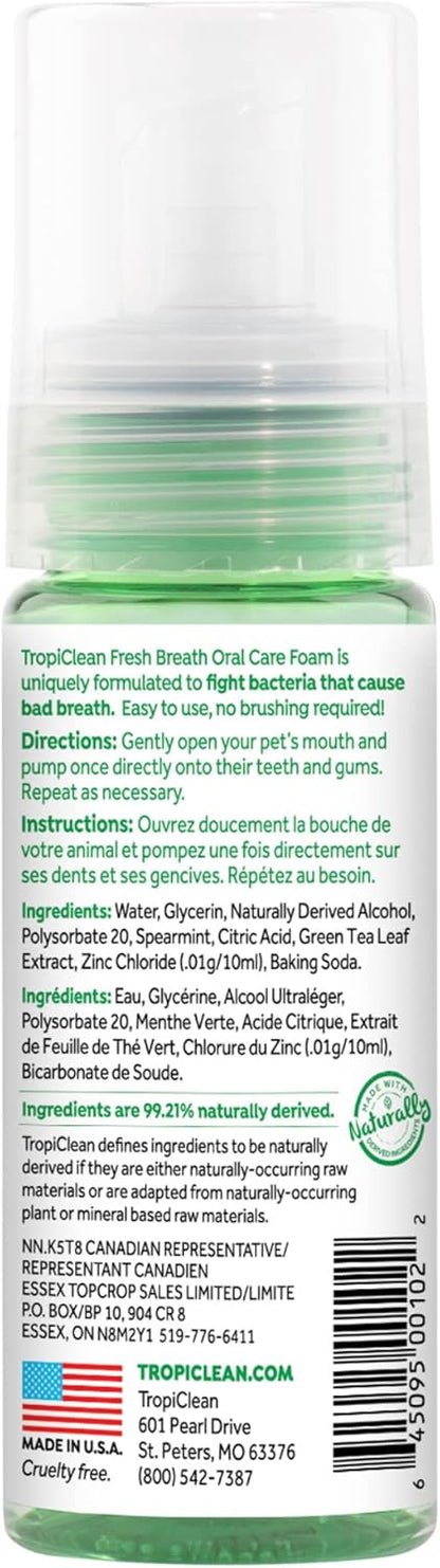 TropiClean Fresh Breath Dental Foam Spray for Dogs & Cats | Quick Breath Freshener and Teeth Cleaning Solution | Made in The USA | 4.5oz.