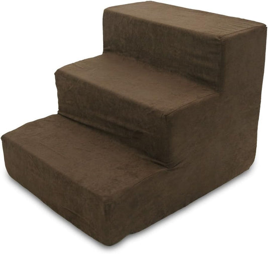 Best Pet Supplies 3-Step Pet Stairs, 18 by 15 by 13-Inch, Dark Brown Suede