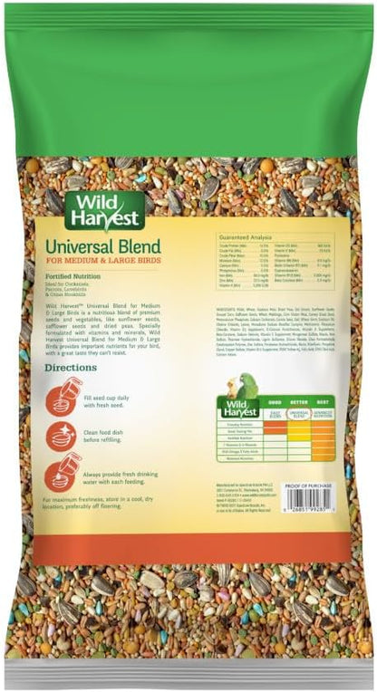Wild Harvest Universal Blend for Medium and Large Birds 10 Pounds; Fortified Nutrition