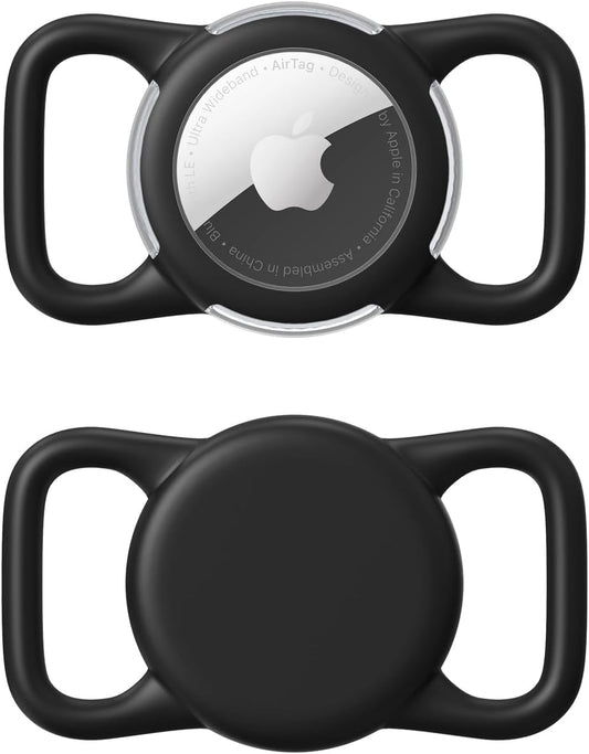 Waterproof Airtag Holder for Dog Collar, Soft Full-Body Protective Airtag Holder for Dog & Cat Collars, Ultra-Durable, Easy Installation, Lightweight Clear Airtag Case (Black, Regular)