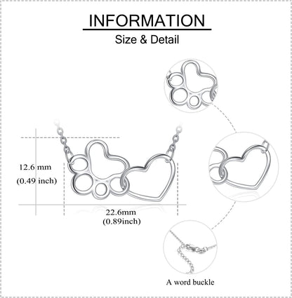 ONEFINITY Paw Print Necklace 925 Sterling Silver Cat Dog Paw Pendant Jewelry for Women Pet Lover Gifts