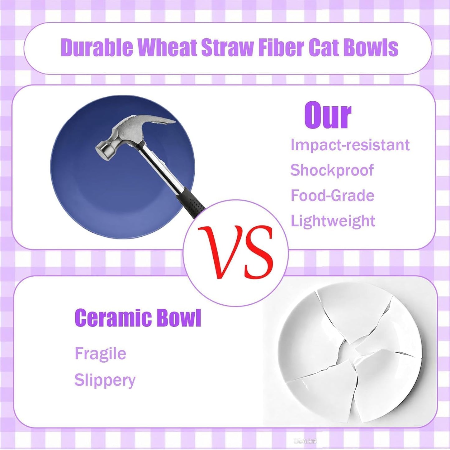 5pcs Whisker Fatigue Cat Bowl - 5.5 Inch Shallow Cat Food Dish Wide Cats Wet Feeding Bowls, PET Plate for Kittens and Short Legged Cats, Wheat Straw