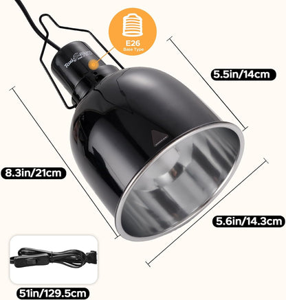 Reptile Light Fixture, 2-Pack 5.5-Inch Deep Dome Lamp Caps with Optical Reflection Cover, Heat-Resistant Design for Reptile Enclosures, Terrariums, and Amphibian Habitats