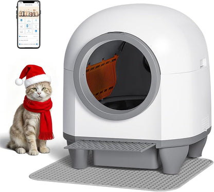 GUNJI Automatic Self-Cleaning Litter Box, 90L Large Capacity for Multiple Cats - APP Controlled with Safety Protection, Included Litter Mat & 1 Roll Garbage Bags (Gray)