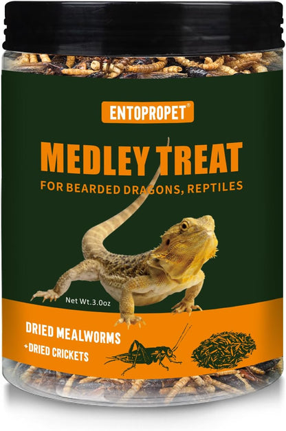 Dried Mealworms and Dried Crickets - Higher in Calcium and Richer in Protein-A Premium Medley Treat Food for Bearded Dragons,Turtle, Birds & Tropical Fish, 3oz