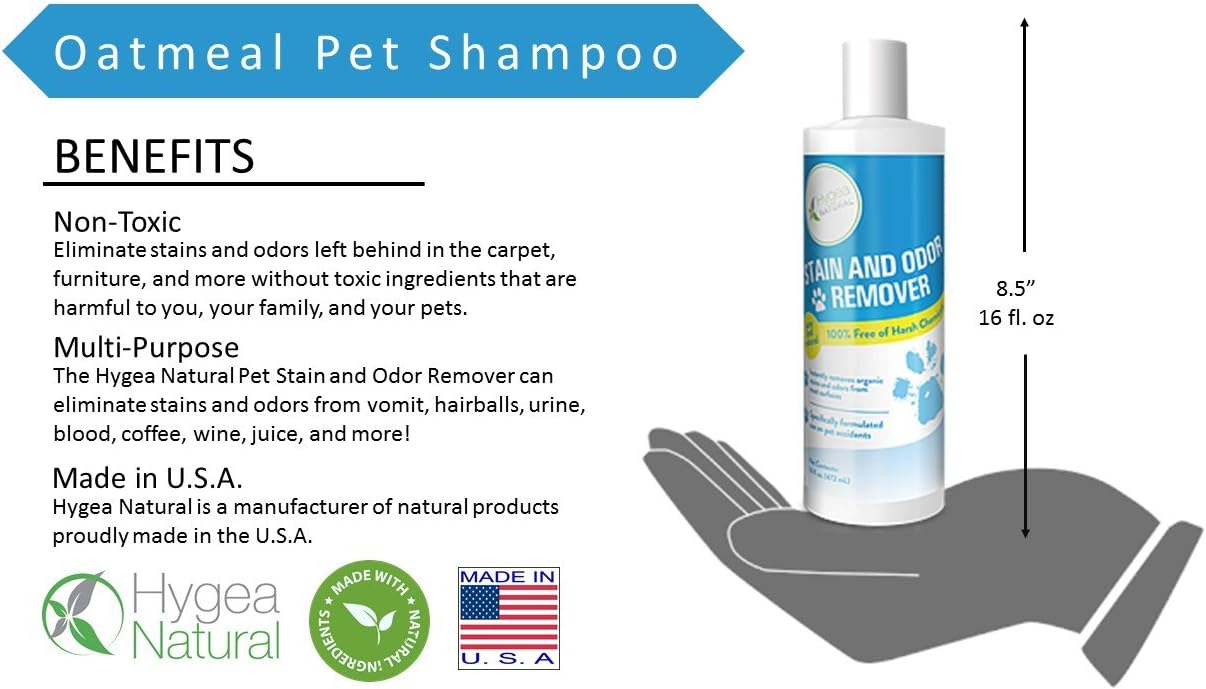 Hygea Natural Stain and Odor Eliminator, Pet Odor and Stain Remover for Urine & Vomit, Spot Carpet Cleaner for Small Animal, 16 Oz
