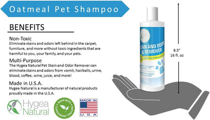 Hygea Natural Stain and Odor Eliminator, Pet Odor and Stain Remover for Urine & Vomit, Spot Carpet Cleaner for Small Animal, 16 Oz