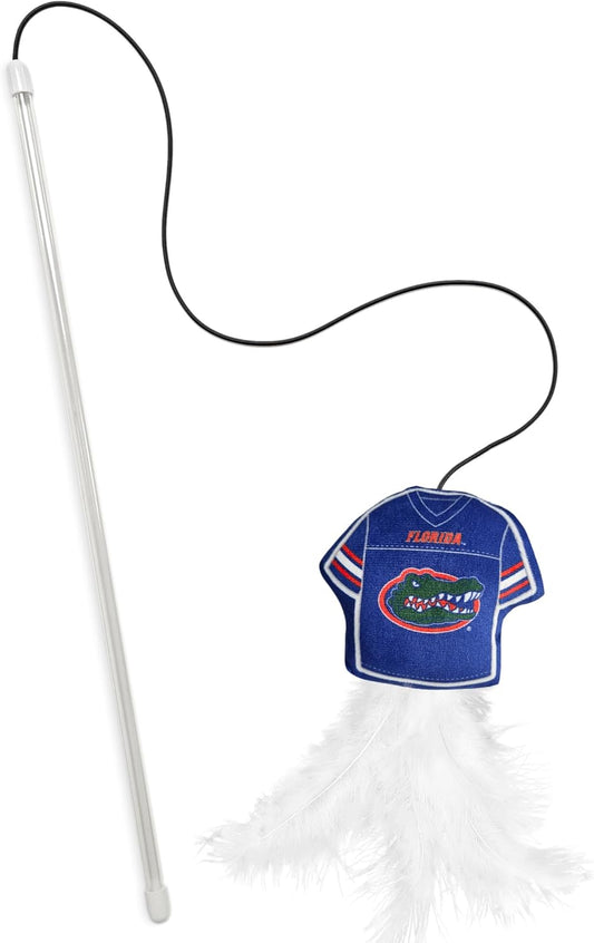 NCAA Florida Gators Cat Toy Wand with Catnip - Team Jersey Shaped Plush Teaser Toy for Cats & Kittens - Interactive Pet Toy for Play & Exercise