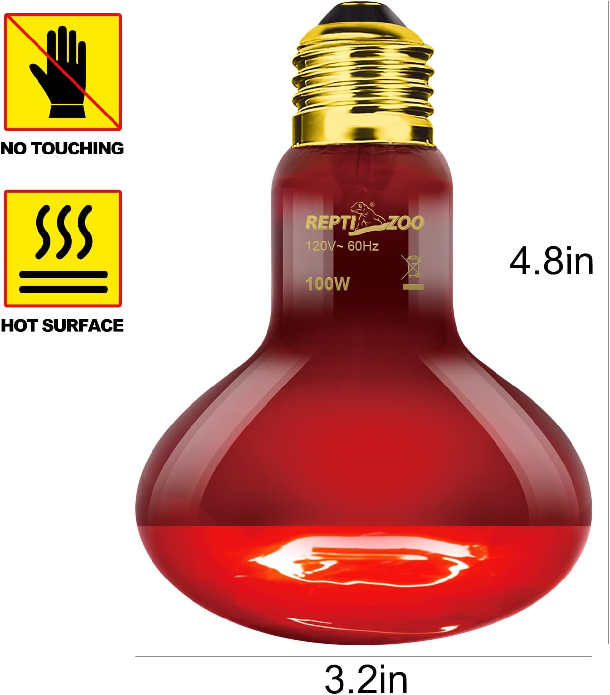 REPTI ZOO 2 Pack Infrared Heat Lamp, 100W Reptile Heat Emitter Infrared Basking Spot Light, Red Heat Lamp for Chickens Coop Reptile Pets Brooder Use