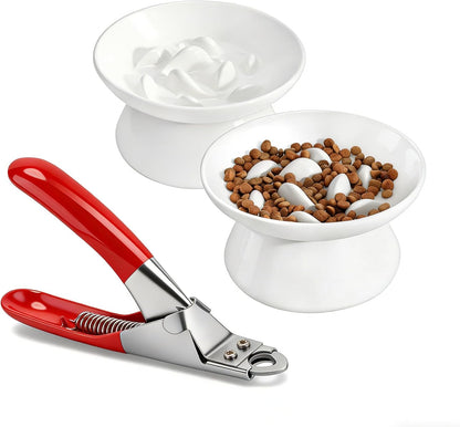 PETTOM Slow Feeder Cat Bowl Ceramic Raised，Dog Cat Nail Clipper Stainless Steel