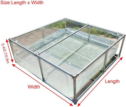 Above Ground Koi Pond with Clear Viewing Window & Drain Valve - PVC Canvas & Steel Frame Large Aquarium Tank for Fish, Turtle Farming - Easy Assembly Display Show Pool(Clear-0.7m,2x2m)