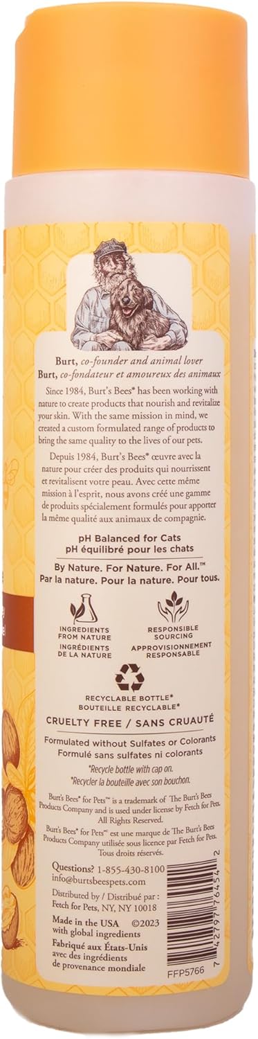Burt's Bees for Pets Hypoallergenic Cat Shampoo with Shea Butter and Honey - A Gentle Kitten Shampoo for Indoor Cats with Dry & Itchy Skin, Sensitive Skin, Cat Bathing Supplies, 10 Fl Oz