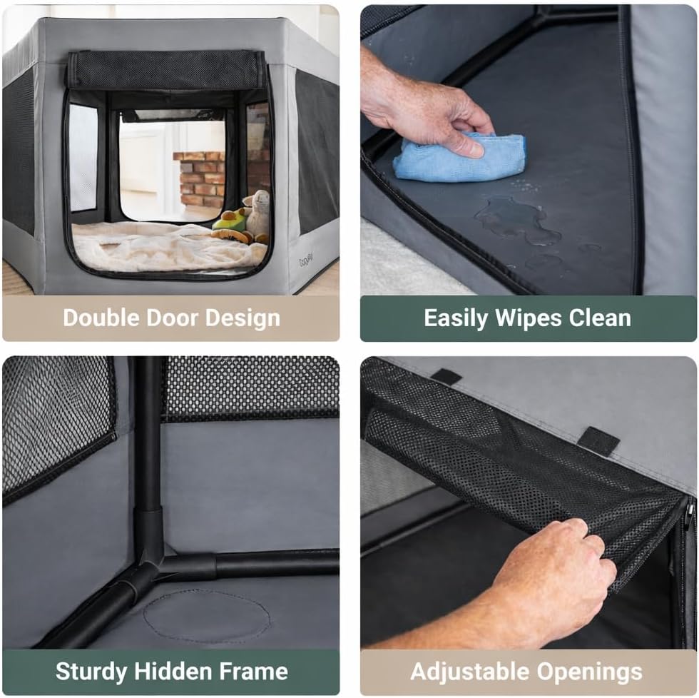 Pet Playpen with Top - Perfect for Puppies & Small Dogs - Indoor and Outdoor Puppy & Dog Play Pen - Features 2 Doors for Easy in and Out Access