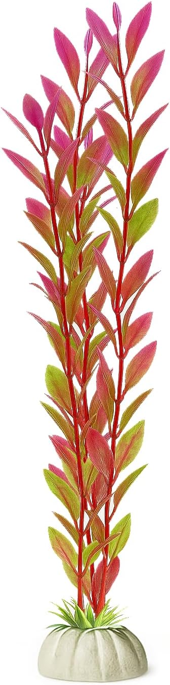 D & K Exclusives Artificial Aquarium Plants, 10 Pack 10.5 inch Plastic Fish Tank Decorations, Colorful Aquascape Decor for Freshwater, Tropical Tanks (Green & Pink Leaf Plant)
