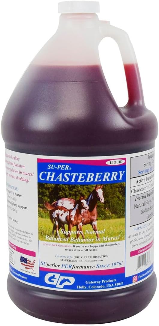 SU-PER Chasteberry Liquid Supplement for Horses - Supports Hormone Regulation & Healthy Pituitary Gland Function in Mares - Chasteberry for Horses - 1 Gallon, 4 Month Supply (120 Days)