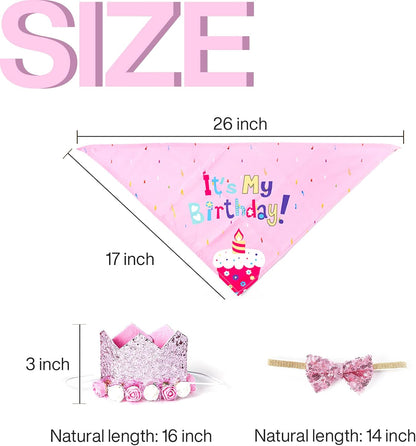 PartyWoo Pink Dog Birthday Supplies Kit 15pcs Balloons Puppy Bandana Hat Banner for Small Medium Girl Puppy Dogs Pet Photo Booth Backdrop Celebration Party Decorations Favors