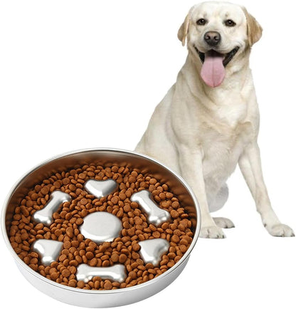 Fermus Metal Dog Slow Feeder Bowl, Stainless Steel Anti-Choke Slow Eating Pet Bowl for Dogs, Fun Interactive Design