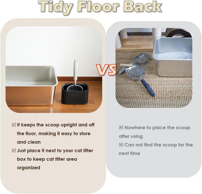 Metal Cat Litter Scoop with Holder, Aluminum Cats Litter Scooper Captures All Clumps, Heavy Duty Metal Kitty Scoopers with Holder, Cat Metal Scoop and Holder (Black)