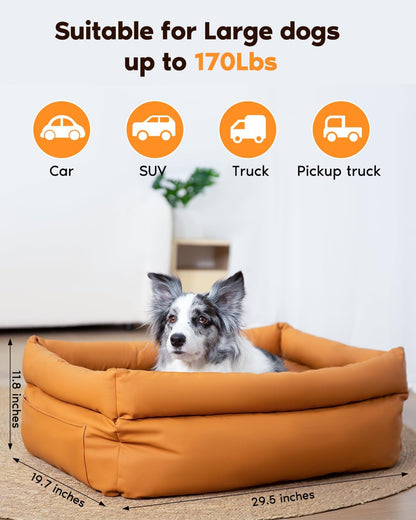 Dog Car Seat, Carseat for Medium Sized Dog, Dogbed for Car Back Seat, Travel Bed with Storage Pockets, Travel Accessories