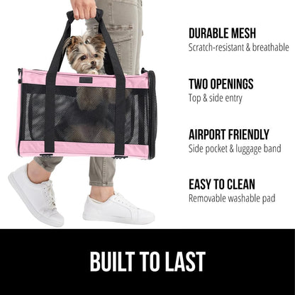 GORILLA GRIP Cat Carrier Travel Bag Up to 15 Lbs, Soft Collapsible Small Dog Carriers, Top and Side Entry Breathable Mesh, Grip Feet on Underside, Cozy Washable Waterproof Pad, Portable Kennel, Pink