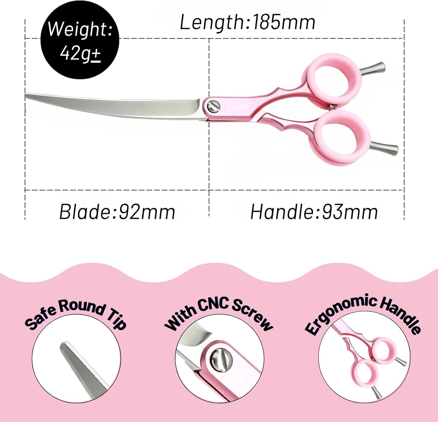 7.5in 24 Teeth Chunker & 6.75in Pink Curved Dog Grooming Scissors, Japan 30 Degree Bend, VG10 Steel Sharp Scissors for Dog Grooming, Professional Pet Thinning Shears for Dogs Cats on Face Paw