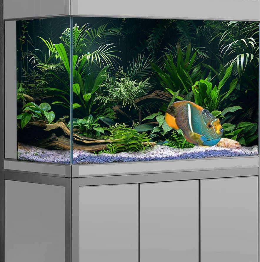 Aquarium Background, Aquatic Plant River Bed & Lake Tropical Undersea Tree Branch Fish Tank Background, 6 EVA Double-Sided Tapes 36x18 inches/90x45