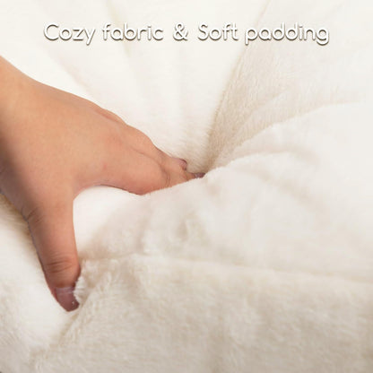 Hollypet Fluffy Plush Pet Cat Couch Soft Calming Pet Sofa Beds for Medium Small Cats and Dogs, White