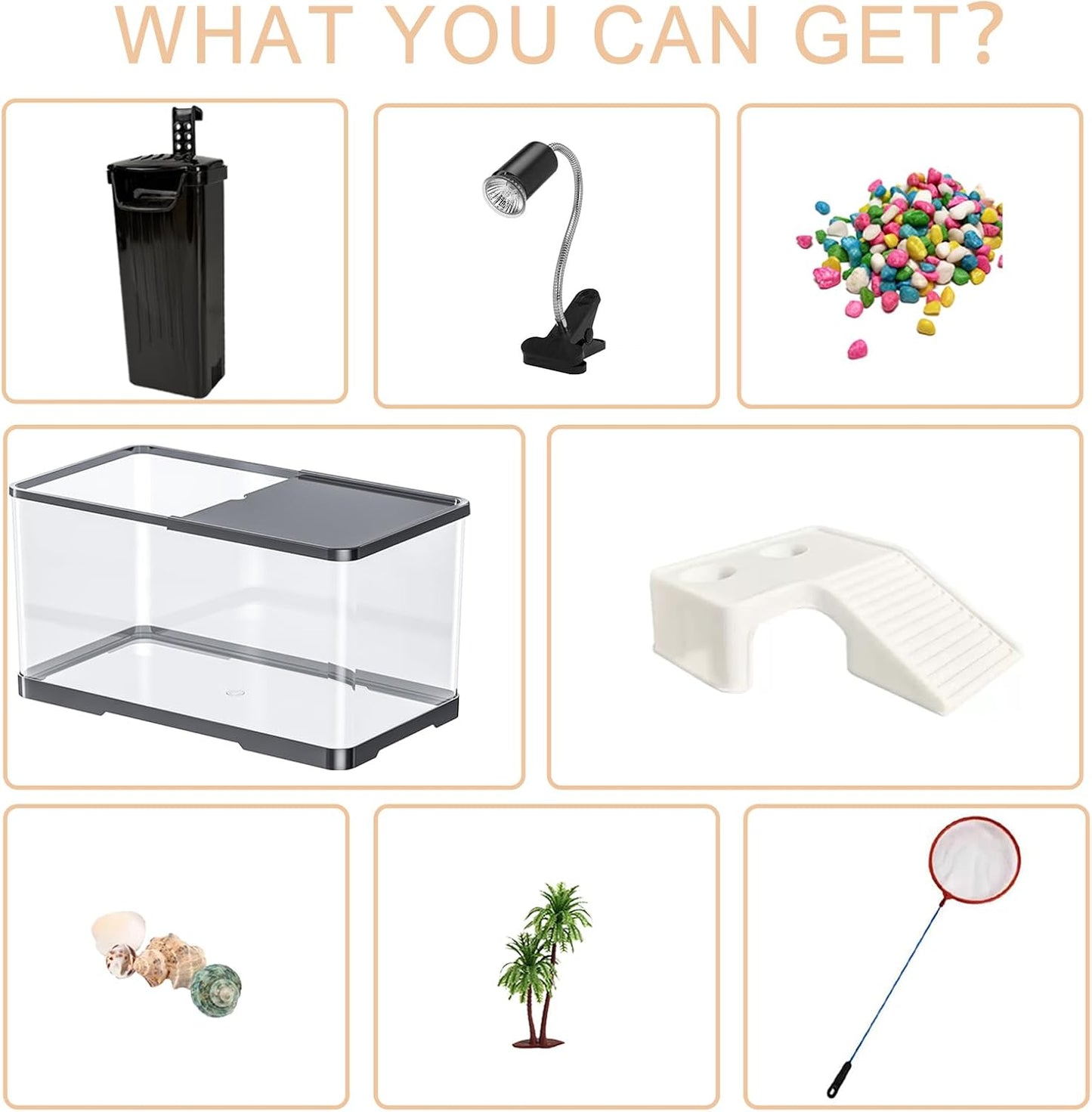 Turtle Tank Starter Kit, Upgraded Aquarium Fish Tank Kit with Filter,Fish Net, Reptile Habitat with Adjustable UV Lamp & Lid,Bask Platform for Crabs,Amphibians,Reptiles.(15.4" * 8.5" * 8.35")