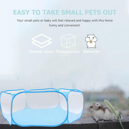 Foldable Hexagonal Pet Playpen Safety Fence with Polyester Mesh, Small Pets Exercise Pen for Indoor Outdoor Use, Portable Puppy and Kitten Pen in Blue
