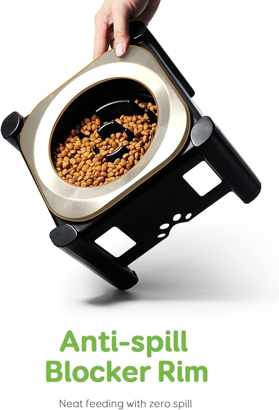 Pawque Elevated Slow Feeder Bowls - Adjustable Raised Dog & Cat Bowl with 3 Heights (6.1", 7.7", 9.3") for Medium & Small Pets, Mess Proof & Non-Slip Dish Feeder